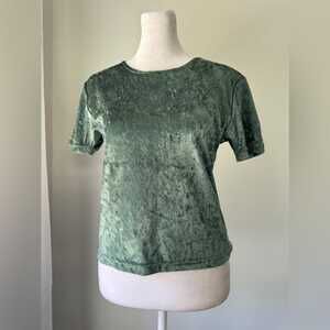 Vintage ‘90s Carreau Sport Light Forest Green Velvet Short Sleeve Blouse